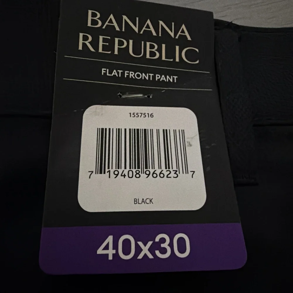 NWT Banana Republic Men's  Flat Front Pants,‎ Black, Size 40X30 Stretch